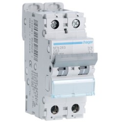 HAGER NFN263 - Disjoncteur 2P 610kA C-63A 2 Modules