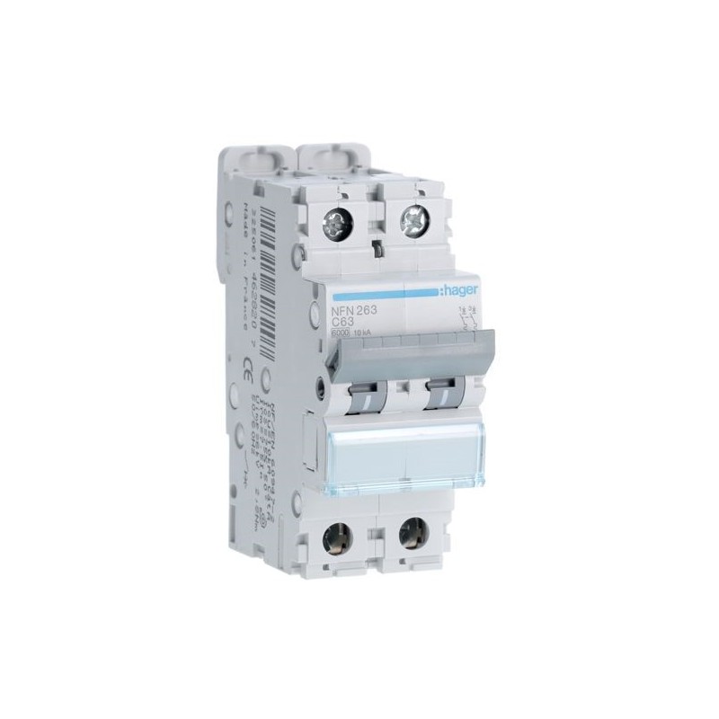HAGER NFN263 - Disjoncteur 2P 610kA C-63A 2 Modules HAGER NFN263 - Disjoncteur 2P 610kA C-63A 2 Modules