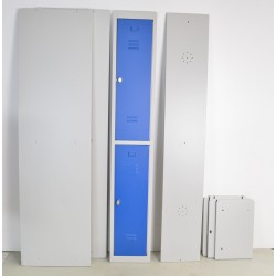 Bloc de 2 Vestiaires - Armoire en Kit Gris et Bleu Vertical avec Penderie