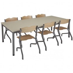 LC09729D- Pack 1 Table 160x80 T3 + 6 Chaises T3 Scolaire ou Cantine