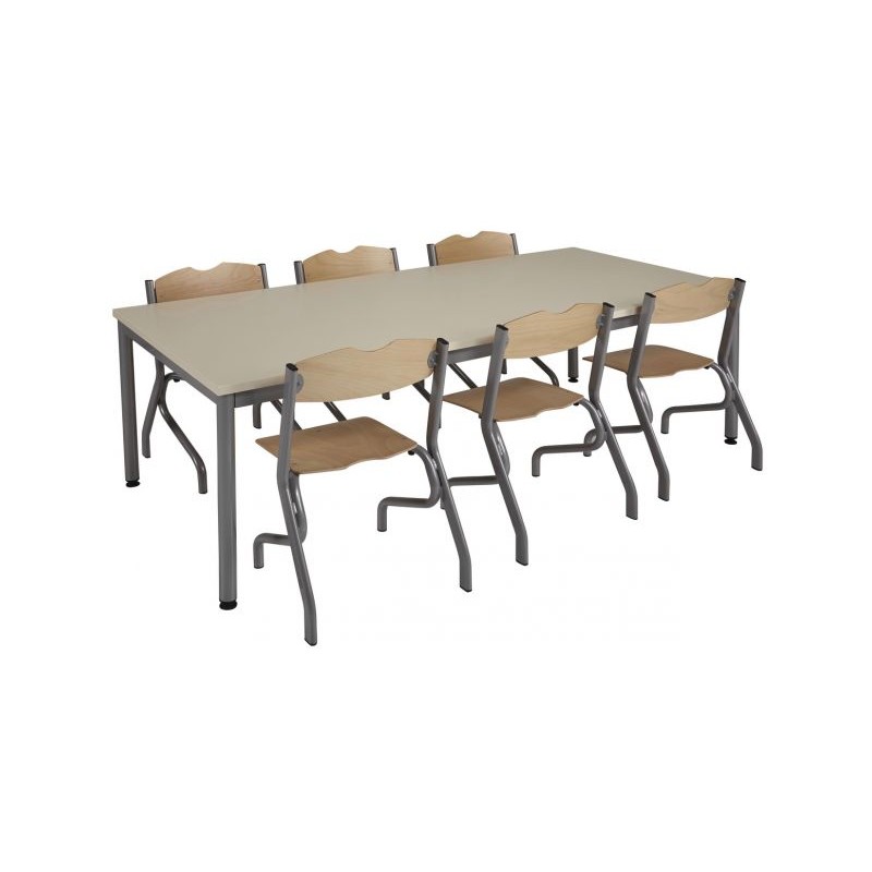 LC09729D- Pack 1 Table 160x80 T3 + 6 Chaises T3 Scolaire ou Cantine