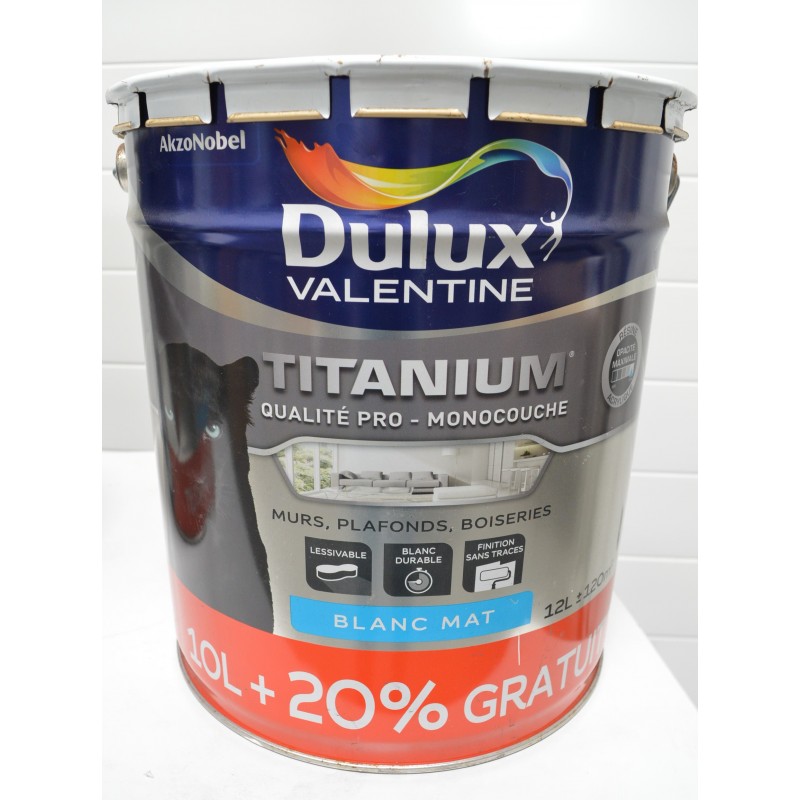 DULUX VALENTINE Pot de 12L de Peinture Titanium Blanc Mat Monocouche