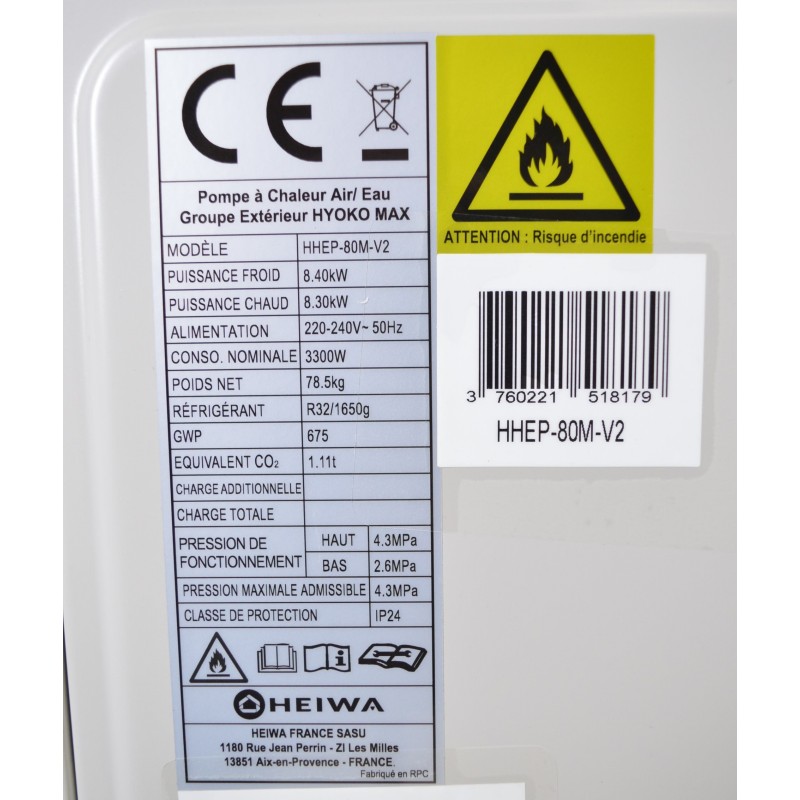 HEIWA Unité Extérieure de Pompe à Chaleur AirEau 8 kW HHEP80MV2