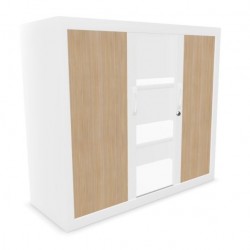 Armoire Basse de Bureau à Rideaux Blanc et Beige