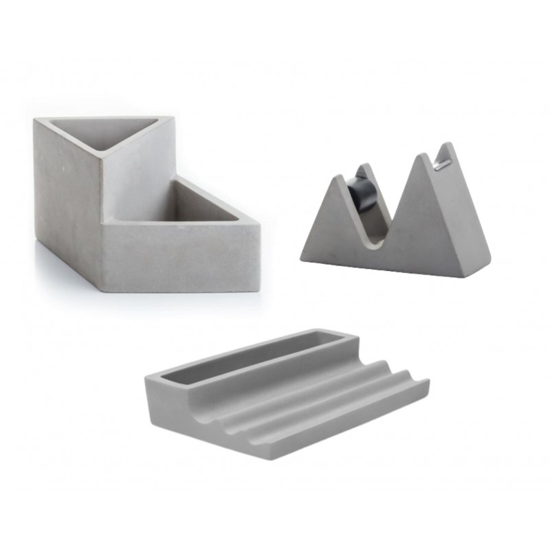 Lot de 3 Accessoires de Bureau en Béton SUCKUK