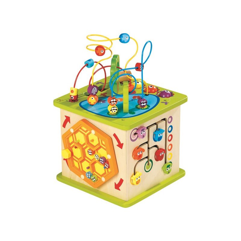 HAPE - Cube Activités 5 en 1 Labyrinthe, Forme, Levier, Animaux E1810