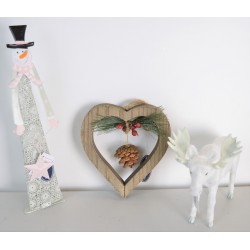Lot de 1 Cadre Coeur Bois, 1 Elan Miniature et 1 Bonhomme de Neige Bougeoir pour Bougie Décoration de Noël