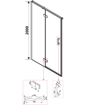 Porte Pivotante pour Cabine de Douche QP-C100-SP232 015