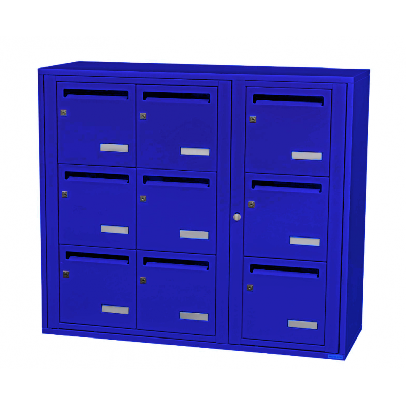 LEABOX - Bloc de 9 Boîtes aux Lettres Collective Intérieur Bleu - 3x3