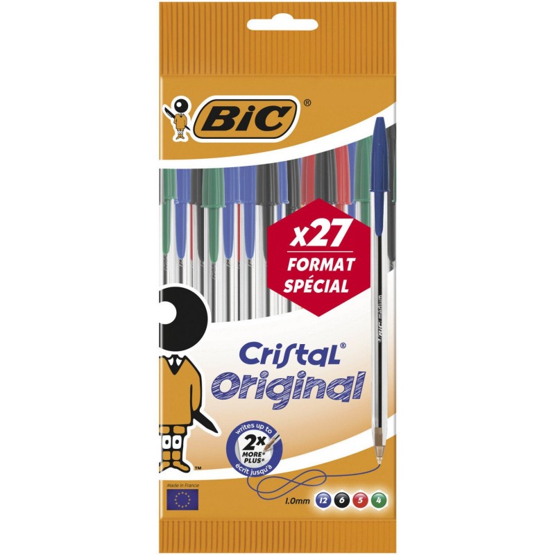 Stylo bille bic Cristal pointe moyenne avec capuchon - Bleu