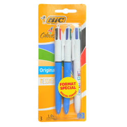 Lot de 100 Blisters de 3 Crayons Stylo-Bille BIC 4 Couleurs