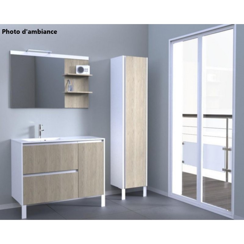 Crédence Pour Miroir ALTERNA Plénitude 35cm 2 Tablettes Blanc Chêne Naturel