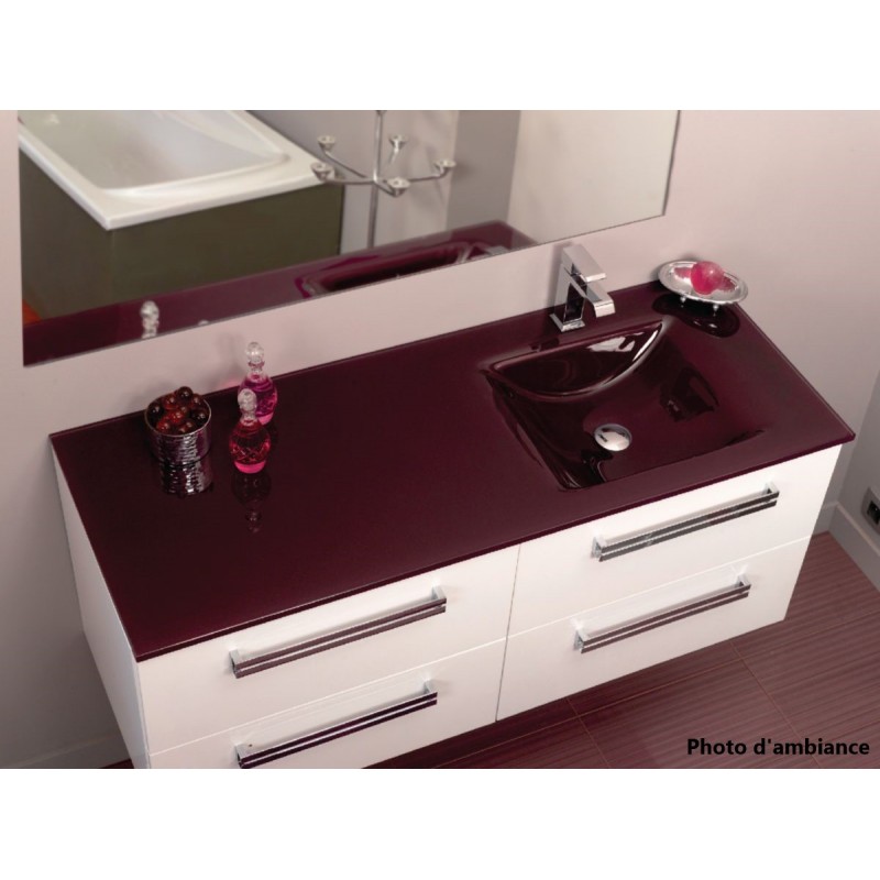 Plan Vasque Simple en Verre ALTERNA Séducta Décentré à Droite 121 cm Aubergine Plan Vasque Simple en Verre ALTERNA Séducta Décentré à Droite 121 cm Aubergine