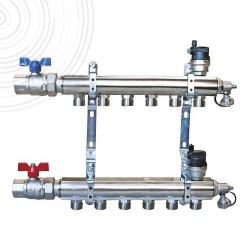 Ensemble Collecteurs Radiateurs Prémontés AYOR SOMATHERM en Laiton Chromé 6 Circuits Mâle 3/4 EK