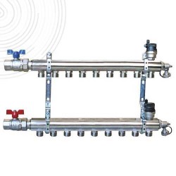 Ensemble Collecteurs Radiateurs Prémontés AYOR SOMATHERM en Laiton Chromé 9 Circuits Mâle 3/4 EK