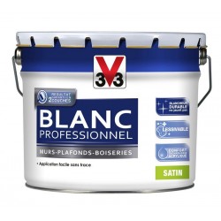 Pot de 10L de Peinture Acrylique Blanc Professionnel V33 Finition Satin