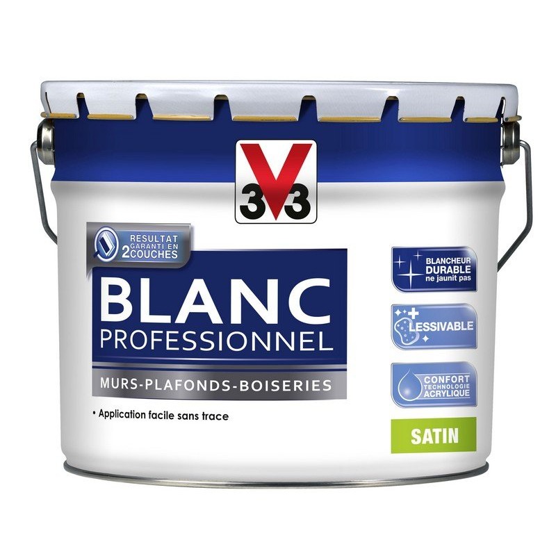 V33 - Pot 10L de Peinture Acrylique Blanc Finition Satin - 79386525