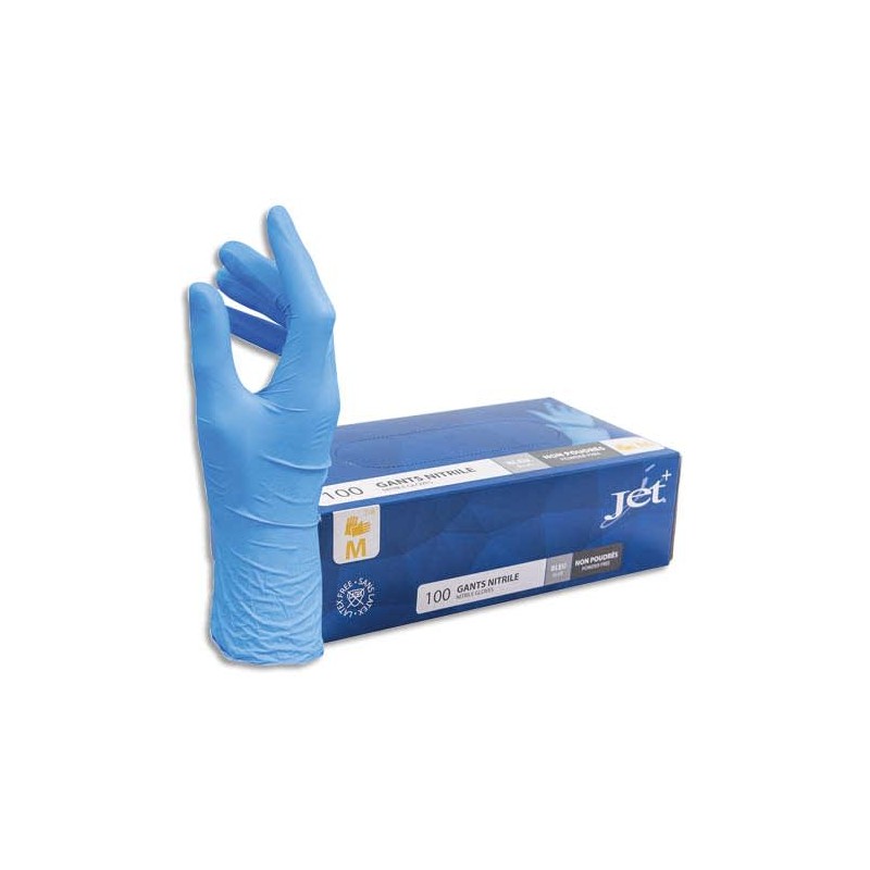 Gants Médicaux JET+ Nitrile Bleus Non Poudrés