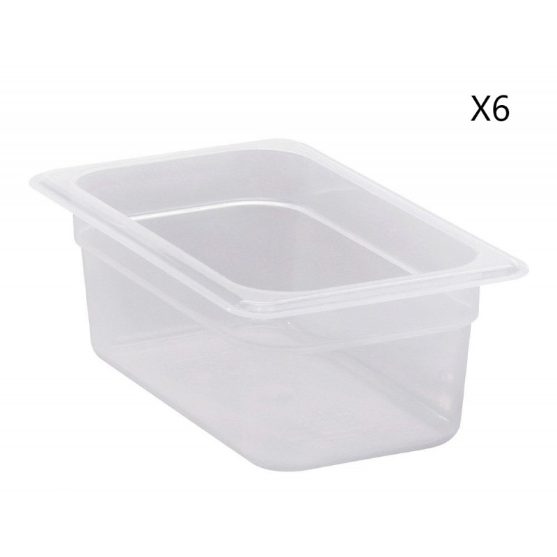 Lot de 6 Bacs Alimentaires Polypropylène CAMBRO Translucide 1/4x4"