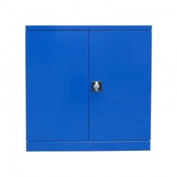 Armoire Basse d'Atelier 2 Tablettes Avec Portes Battantes Bleue