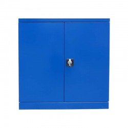 Armoire Basse d'Atelier 2 Tablettes Avec Portes Battantes Bleue