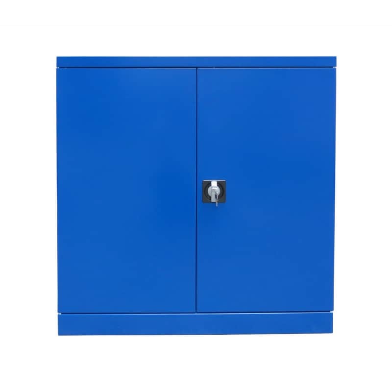 Armoire Basse d'Atelier 2 Tablettes Avec Portes Battantes Bleue