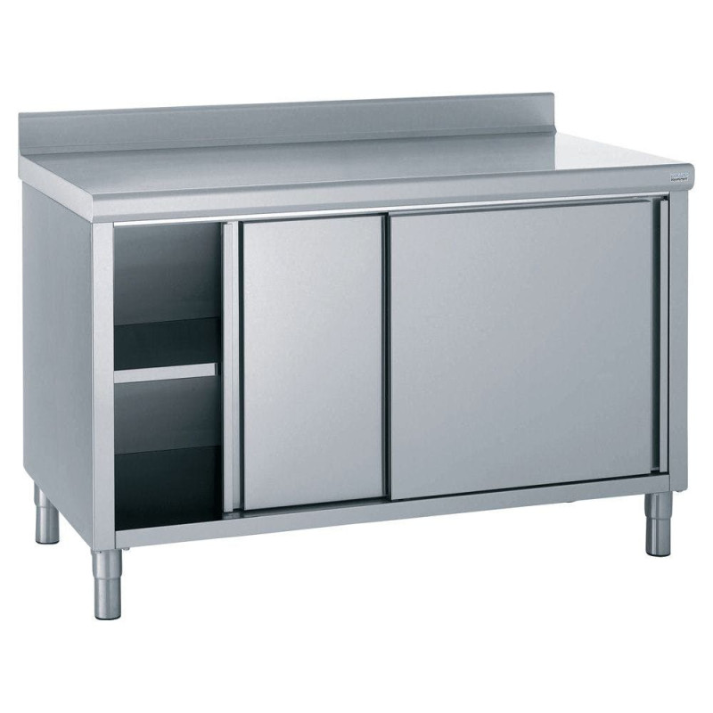 Meuble Bas Inox 2 Portes Coulissantes sur Pieds avec Dosseret - INOX