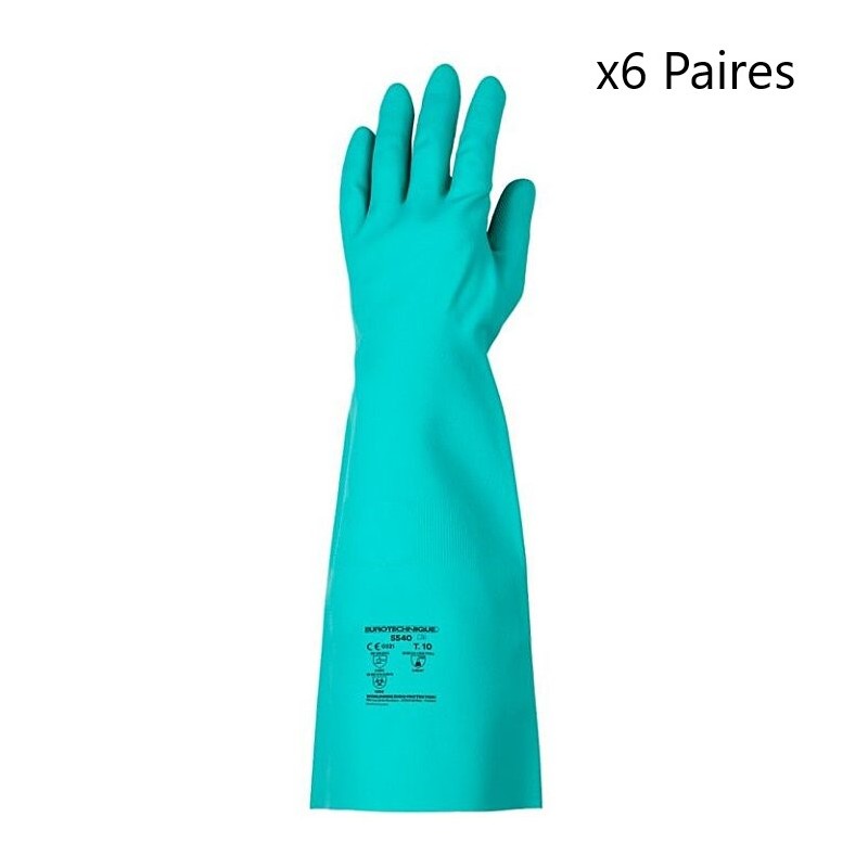 Paquet 6 Paires de Gants Nitrile COVERGUARD Eurochem Résistant aux Produits Chimiques Vert Taille 10