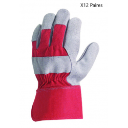 Paquet 12 Paires de Gants Manutention Docker COVERGUARD Eurostrong Croûte de Vachette Toile Rouge Taille 8