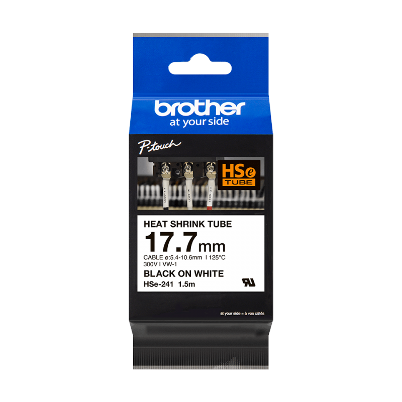 Cartouche à ruban pour gaine thermorétractable BROTHER 17,7 mm Noir sur blanc