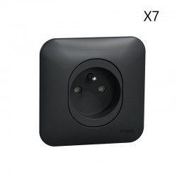 Lot de 7 Prises de Courant SCHNEIDER Ovalis 2P+T 16A Avec Plaque de Finition Anthracite