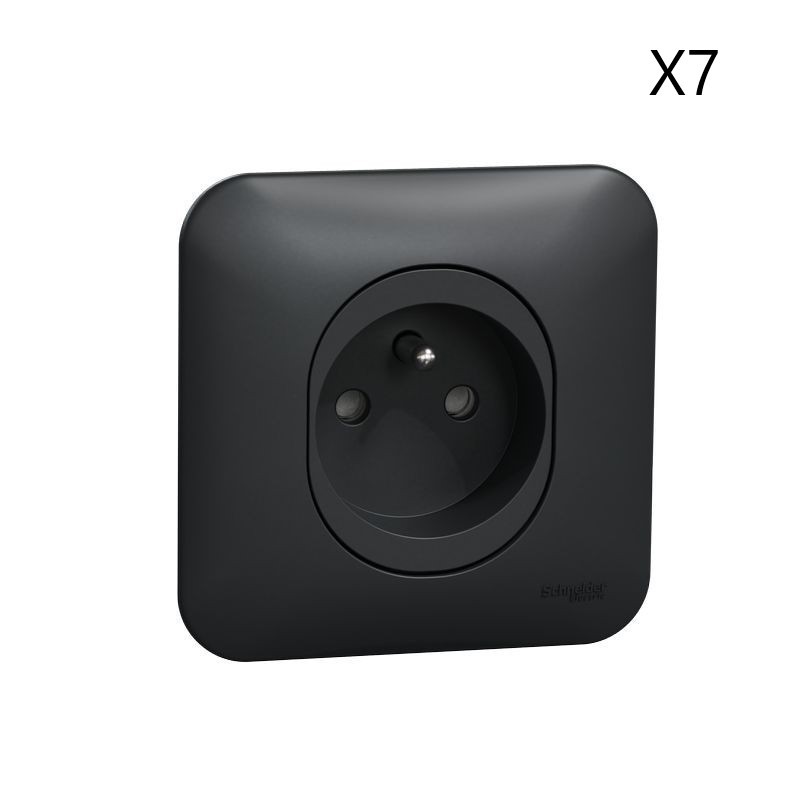 Lot de 7 Prises de Courant SCHNEIDER Ovalis 2P+T 16A Avec Plaque de Finition Anthracite Lot de 7 Prises de Courant SCHNEIDER Ovalis 2P+T 16A Avec Plaque de Finition Anthracite