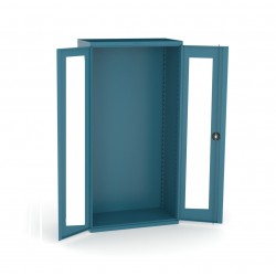 Armoire Haute d'Atelier HECO Portes Transparentes Vitrées 1980x1000x490mm 3 Tablettes Bleue