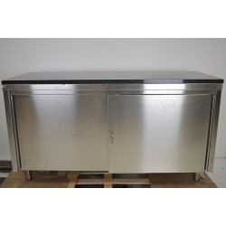 Meuble Bas Inox Professionnel 2 Portes Coulissantes sur Pieds 1600x600mm Avec Plan Granit