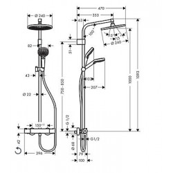 Dimensions Colonne de Douche Avec Mitigeur Thermostatique HANSGROHE