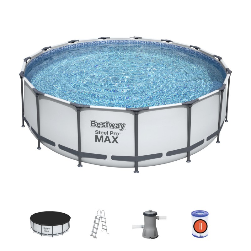 Piscine Hors Sol BESTWAY Steel Pro Max Ø457x122cm Avec Filtre à Cartouche - Bâche et Echelle Piscine Hors Sol BESTWAY Steel Pro Max Ø457x122cm Avec Filtre à Cartouche - Bâche et Echelle