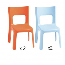 4 Chaises pour Enfant Lou T1 et T2 Hauteur d'Assise 29.5cm Orange et Bleu - 45 319007 45 319057