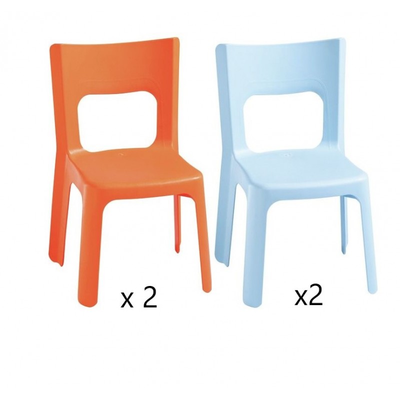 4 Chaises pour Enfant Lou T1 et T2 Hauteur d'Assise 29.5cm Orange et Bleu - 45 319007 45 319057
