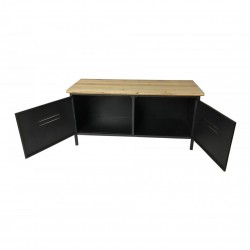 Meuble TV Buffet en Métal BAFER 2 Portes Noir 104x42x50cm