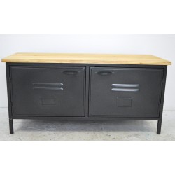 Meuble TV Buffet en Métal BAFER 2 Portes Noir 104x42x50cm