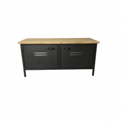 Meuble TV Buffet en Métal BAFER 2 Portes Noir 104x42x50cm