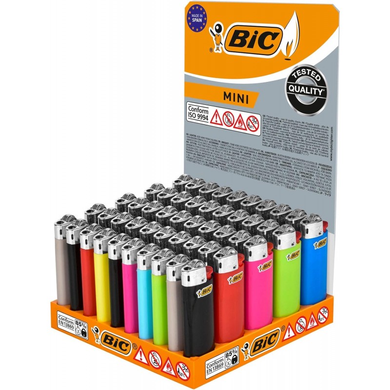 Lot de 50 Briquets à Pierre BIC Mini J25 Flamme Ajustable Multicolores Lot de 50 Briquets à Pierre BIC Mini J25 Flamme Ajustable Multicolores
