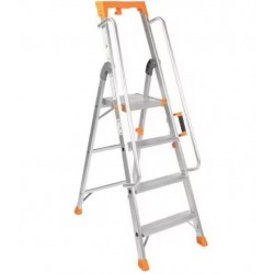 Escabeau Pliable HOMCOM 4 Marches - Double Garde-Corps, 150 Kg Charge Max, Pochette Outils - Acier Blanc/Noir