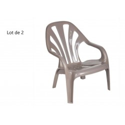 Lot de 2 Fauteuils Bas de Jardin Fauteuils HENRY MASSONNET Bolero Taupe Monobloc Résine Empilable