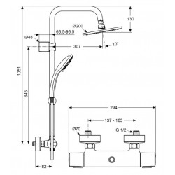 Colonne de Douche Avec Mitigeur Thermostatique IDEAL STANDARD Idealrain Chromé