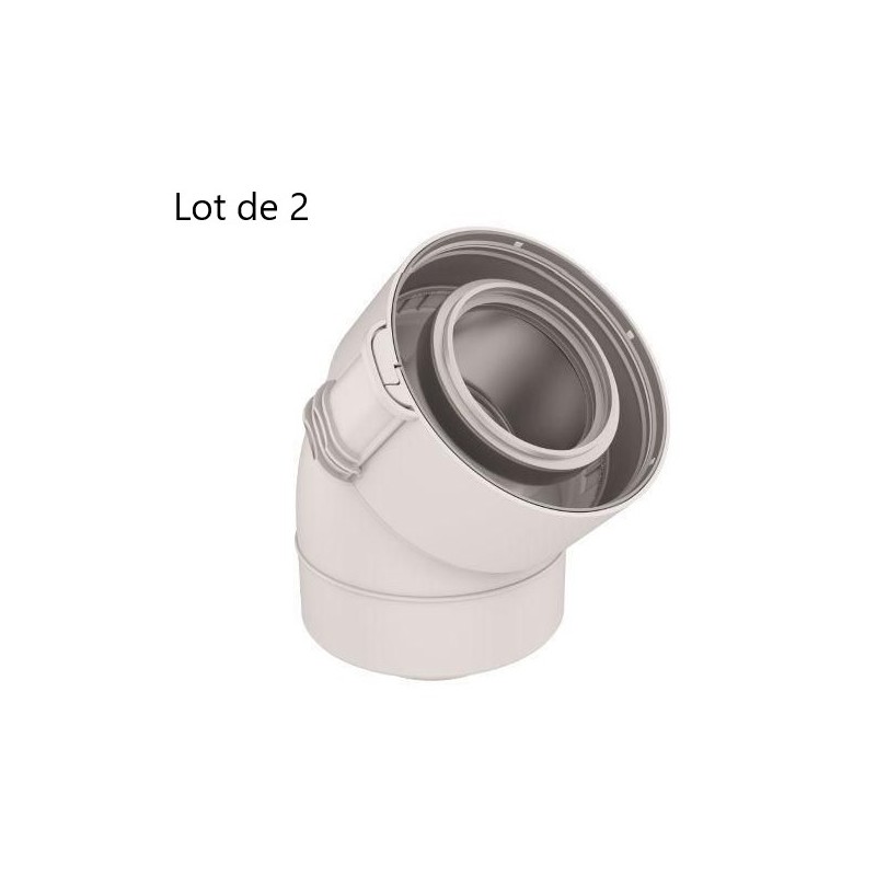 Lot de 2 Coudes 45° UBBINK Sekurit Rolux Condensation D80/125mm PVC Blanc PPTL Fioul GAZ - 229500