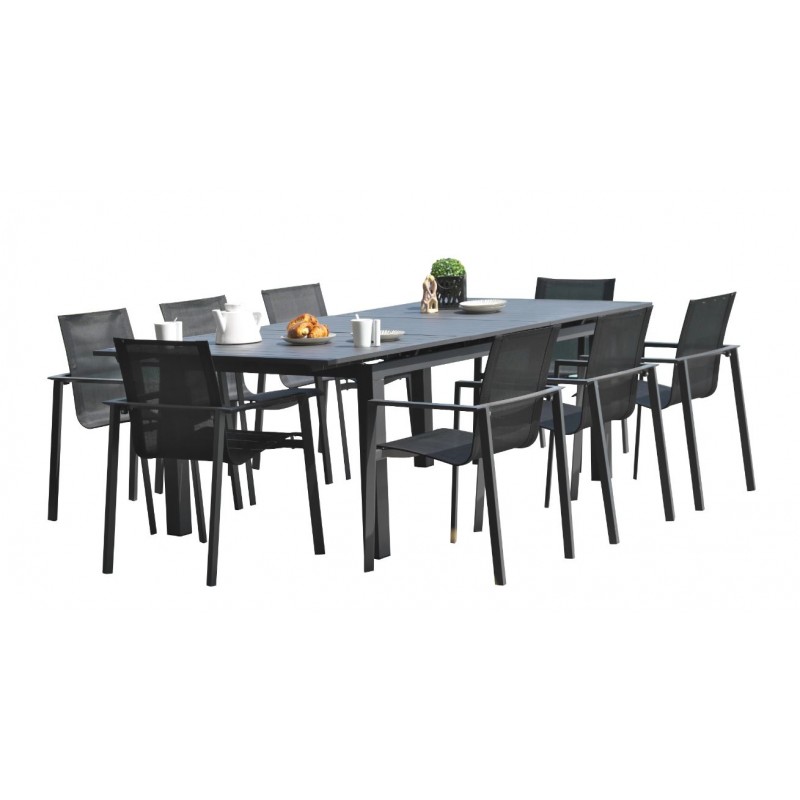 Salon de Jardin Extensible 240/300cm 8 Fauteuils DCB GARDEN Aluminium Anthracite Salon de Jardin Extensible 240/300cm 8 Fauteuils DCB GARDEN Aluminium Anthracite