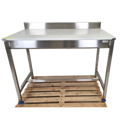 Table de Découpe Inox Adossée BOBET MATERIEL Avec Plateau Polyéthylène Blanc 120x70cm