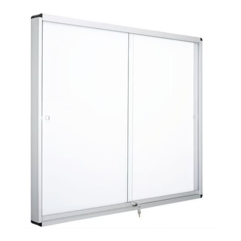 Vitrine d'Affichage Intérieur Magnétique 2 Portes Coulissantes 1586x967x70mm Aluminium et Verre Blanc Vitrine d'Affichage Intérieur Magnétique 2 Portes Coulissantes 1586x967x70mm Aluminium et Verre Blanc