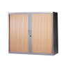 Armoire Basse à Rideaux de Bureau MTI 120x105x43cm 2 Tablettes Corps Gris Rideaux Hêtre